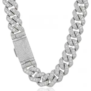③①Space ice  20mm Iced Out Full CZ Zirconia Cuban Link Necklace for Men - Stainless Steel Bling Chain, Hip Hop Statement Jewelry, Sparkling Streetwear Party Accessory