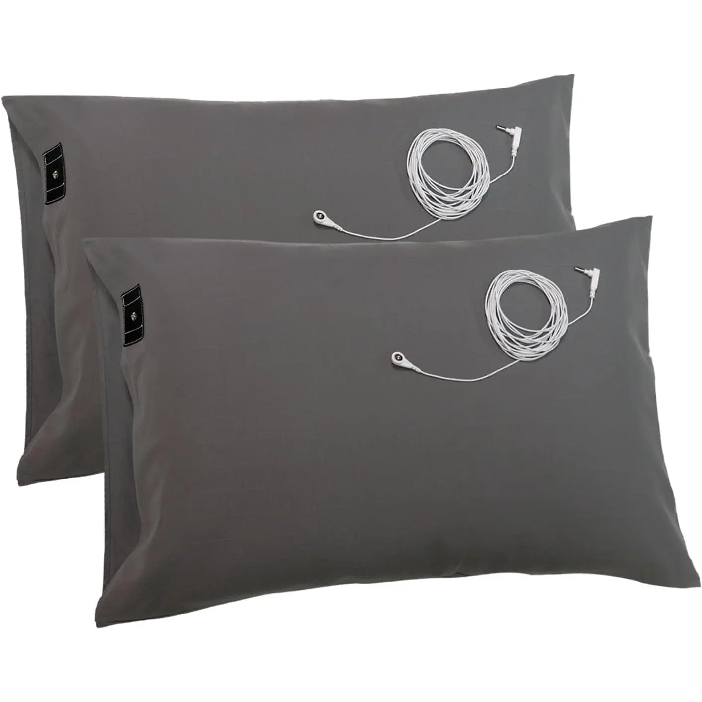 Grounding Pillowcases, 20x30 Inch,Grey Grounding Pillowcases with Grounding Cords,Soft Cotton  Fiber Grounding Pillow Case for Better Sleep (Pack of 2)