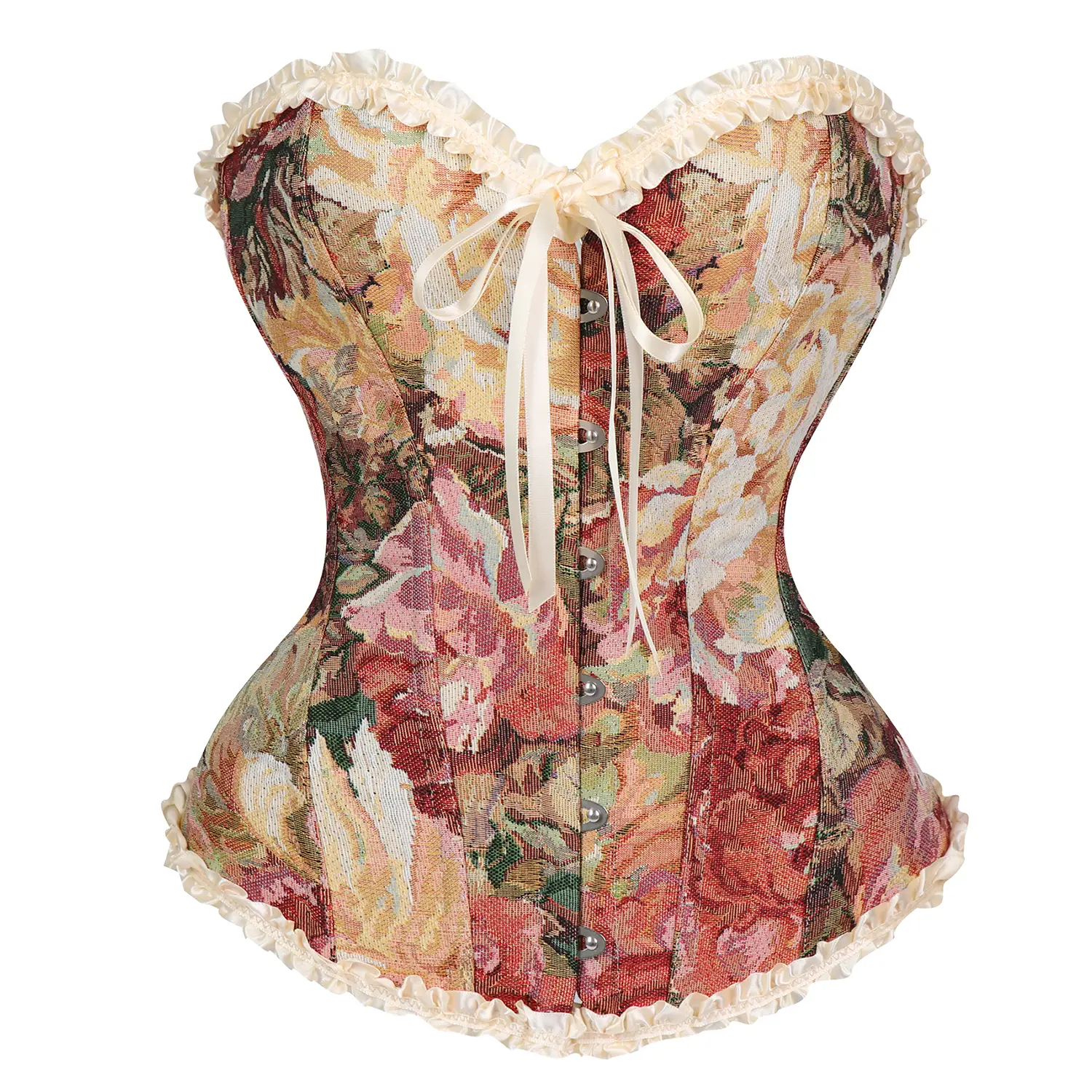 Womens Vintage Floral Denim Overbust Corset Bustier Top HH