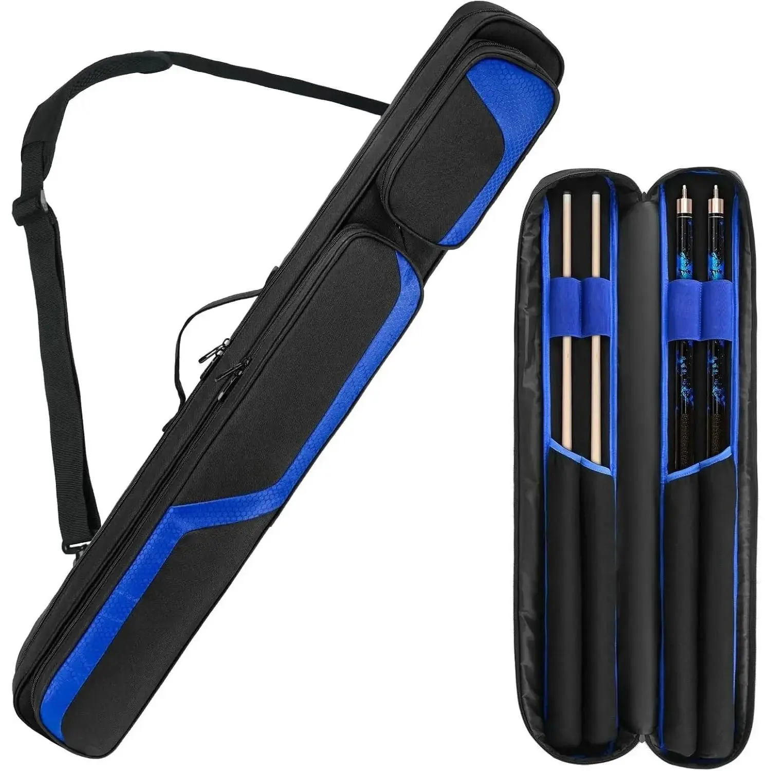 Pool Cue Case, Pool Stick Carrying Case Holds Butts and Shafts, Billiard Cue Bag with Shoulder Straps Pool Chalk