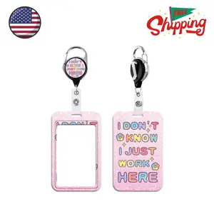 Pink Work Retractable Card Badge Holder Reel Cute Aesthetic Reel Clip Pink Work