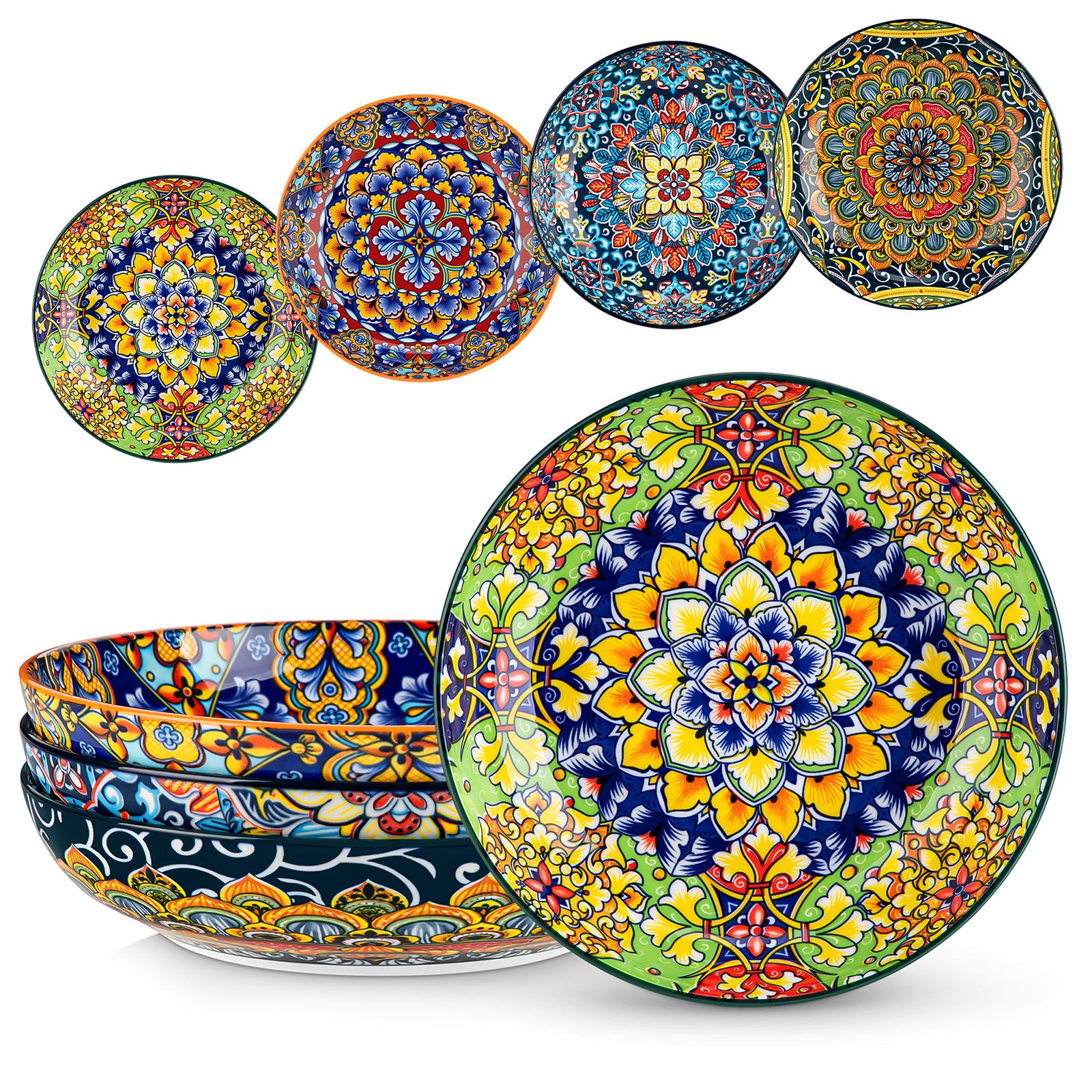vancasso Pasta Bowls, Ceramic Salad Bowls, Soup Bowls, Pasta Plates, Bohemian Decorative Bowls for Salad, Fruit, Pasta and Dinner, Serving Dishes Set for Party, Dishwasher & Microwave Safe Tableware