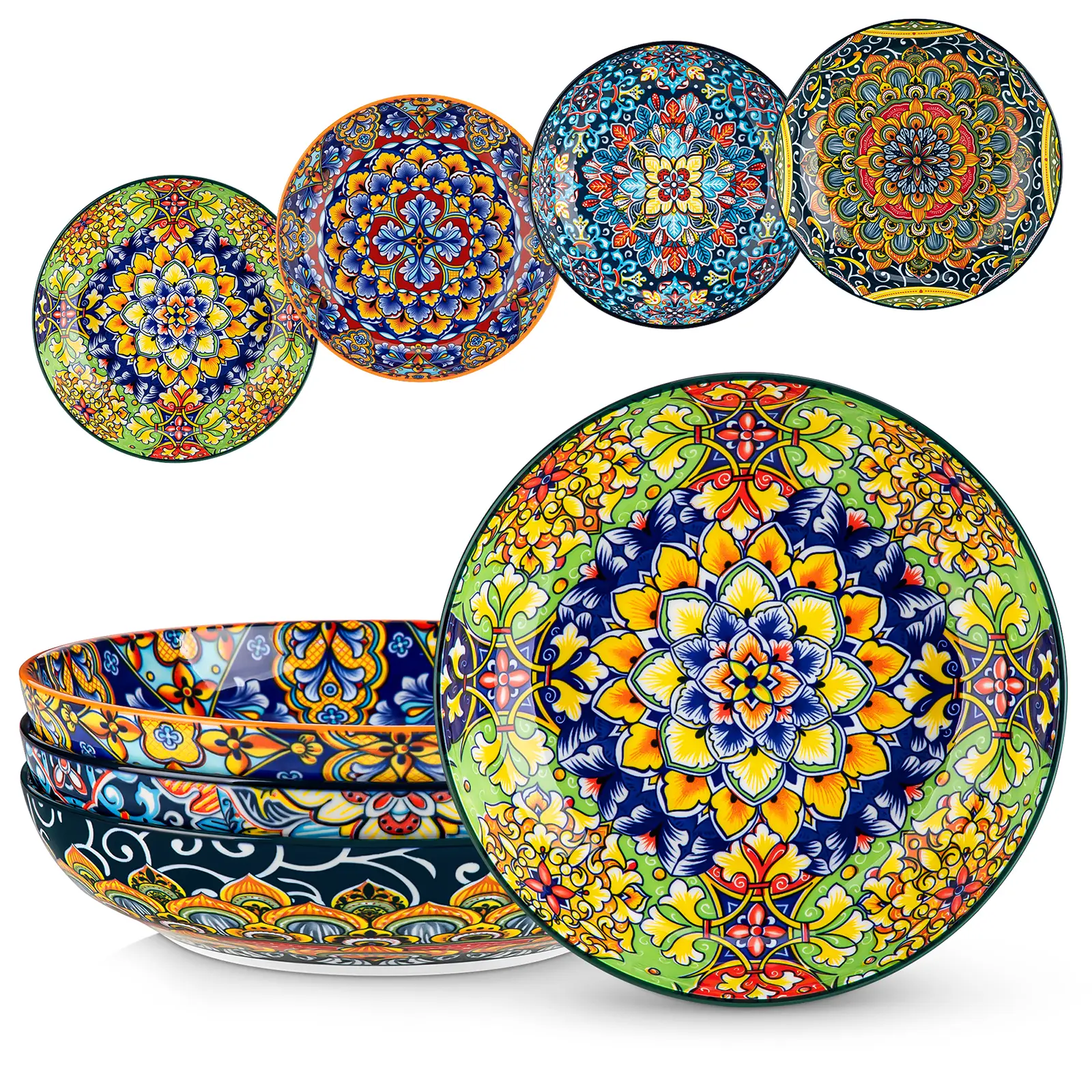 vancasso Pasta Bowls, Ceramic Salad Bowls, Soup Bowls, Pasta Plates, Bohemian Decorative Bowls for Salad, Fruit, Pasta and Dinner, Serving Dishes Set