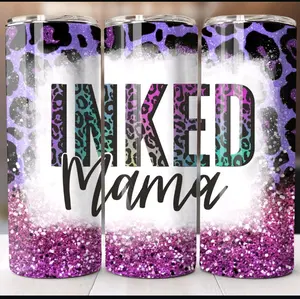 Inked Mama Tumbler with Leopard Print and Glitter Design