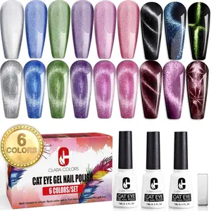 Cat Eye Gel Nail Polish Set of 6 Colors Magnetic Nail Polish Set Holographic Glitter 9D Galaxy Series Cat Eye Gel Polish Set with 1 Magnet Stick for Home DIY Soak Off UV LED