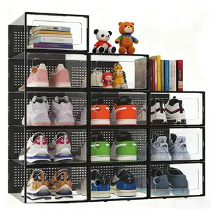 12 Pack sneaker holder container box， Stackable Shoe Storage Boxes Organizers ，for Toy Storage Bins Entryway Closet Under Bed Black  shoe rack Room shoe rack organizer hat organizer shoe rack zapatero organizador zapatero organizador