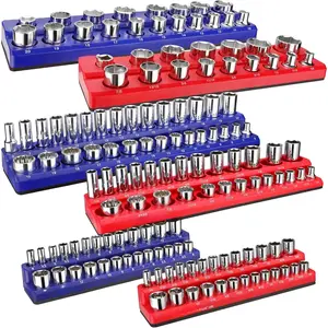 Magnetic Socket Organizer Set, 6-Piece Socket Holder Set Includes 1/4", 3/8", 1/2" Drive Metric SAE Socket Trays, Holds 143 Pieces Sockets, Christmas Gift for Men(Socket not Included)