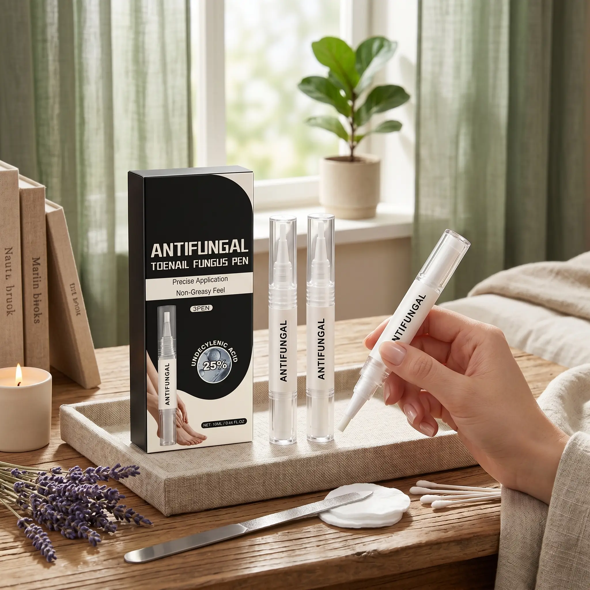 Antifungal Pen for Toenails 3-Pack, Nourishing Nail Conditioner with 25% Undecylenic Acid, Menthol, Glycerin & Aqua for Brittle, Discolored Nails (12mL), Toenail Solution, Natural Nails