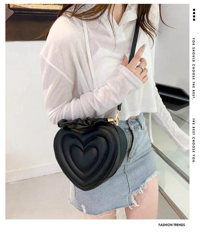 Women’s Heart-Shaped PU Leather Shoulder & Crossbody Bag – Small Designer Handbag