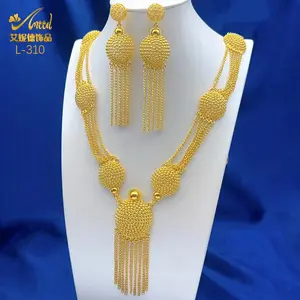 ANIID Dubai 24K Gold Color Jewelry Sets Wedding African Necklace Earrings For Women Nigerian Indian Bridal 2PCS Set Party Gifts