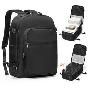 KIBACHEV Vacuum Backpack Travel with Pump for Women & Men 18x14x8 Inches Flight Approved Laptop Waterproof Work Compression Bag Casual Daypack Mochila de Viaje Compresion al Black