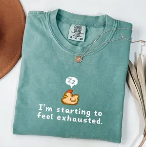 Stardew Valley Chicken Funny Shirt, I'm Starting to Feel Exhausted, Cozy Gaming Comfort Color Tee, Fan Merch Gift, Pelican Town Shirt, Farm Game Lover Cute Clothes, Aesthetic Top Gift for Gamer Girl Women Men Her Him