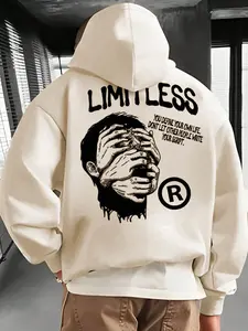 Unisex Hooded Fleece Sweatshirt, Letter Print Design, Retro American Style, Casual Loose-Fitting, Fall & Winter Fashion