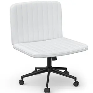 Boucle Criss Cross Armless Office Chair with Wheels offers ergonomic height adjustment and adjustable swivel for home use in white leather