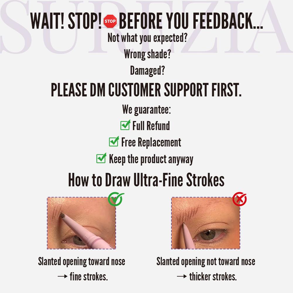 SUREZIA Feather Edge Brow Pencil 3-in-1 Kit (Pencil + Refill + Sanding Sponge) Dual-Effect Tip for Two Looks Stays Sharp