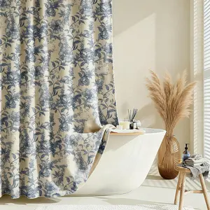 Farmhouse Blue Floral Shower Curtain with 12 Clear Rings, Fabric Faux Linen Shower Curtain Set, Vintage Cottagecore Shower Curtain for Bathroom 72" W x 72" 2026 new
