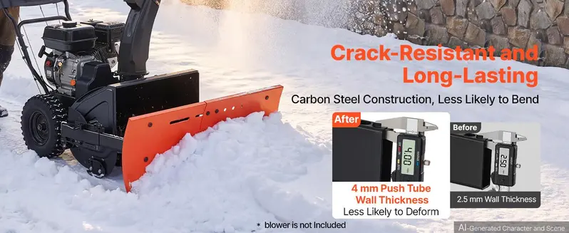 【toolupgrade】VEVOR Universal Snow Plow Kit, 22-32 in Width Adjustable Attachment for Most Snowblowers, Dual-Mode Op., Quick Detach, Foldable Steel Blade, Efficient Clearing, Black
