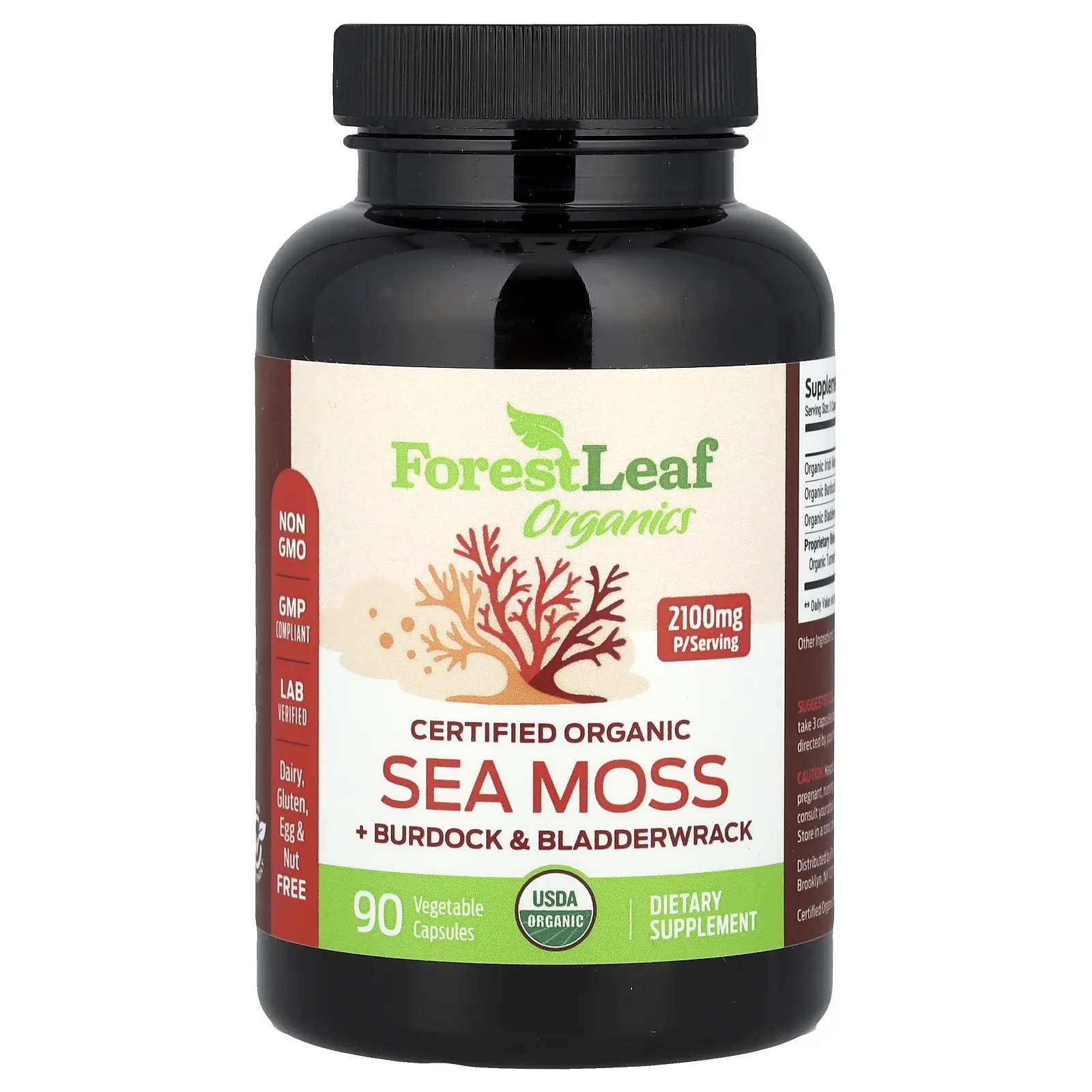 Forest Leaf Certified Organic Sea Moss + Burdock & Bladderwrack, 90 Vegetable Capsules