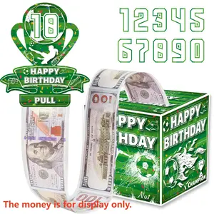 1PC Sports Fan Birthday Money Pull Box, Soccer Surprise Gift Box , Football Themed Party Decor & Creative Birthday Gift for Him/Her, Includes 50 Bags ,10 Stickers & Number Toppers