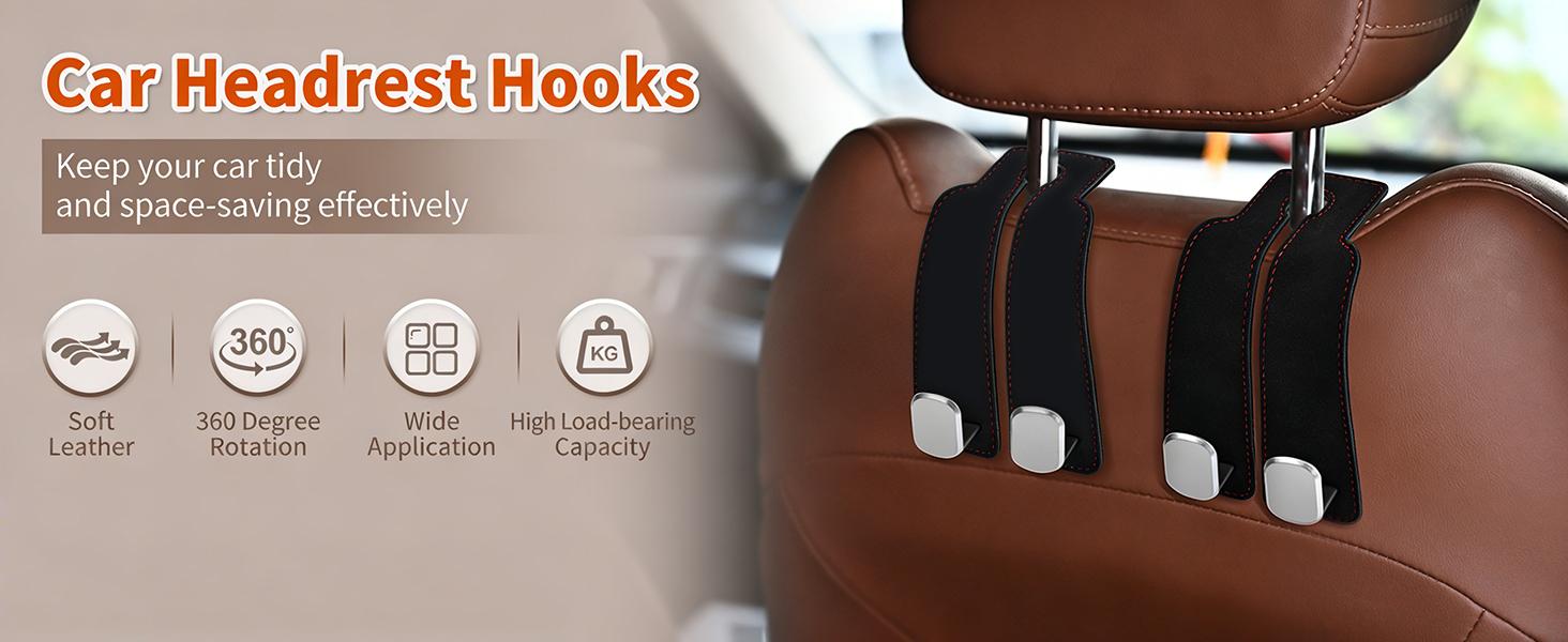 Car Seat Headrest Hooks for Purses and Bags, 2026 New Car Purse Hook Seat Back Hanger Storage Organizer, Leather Purse Hook for Car