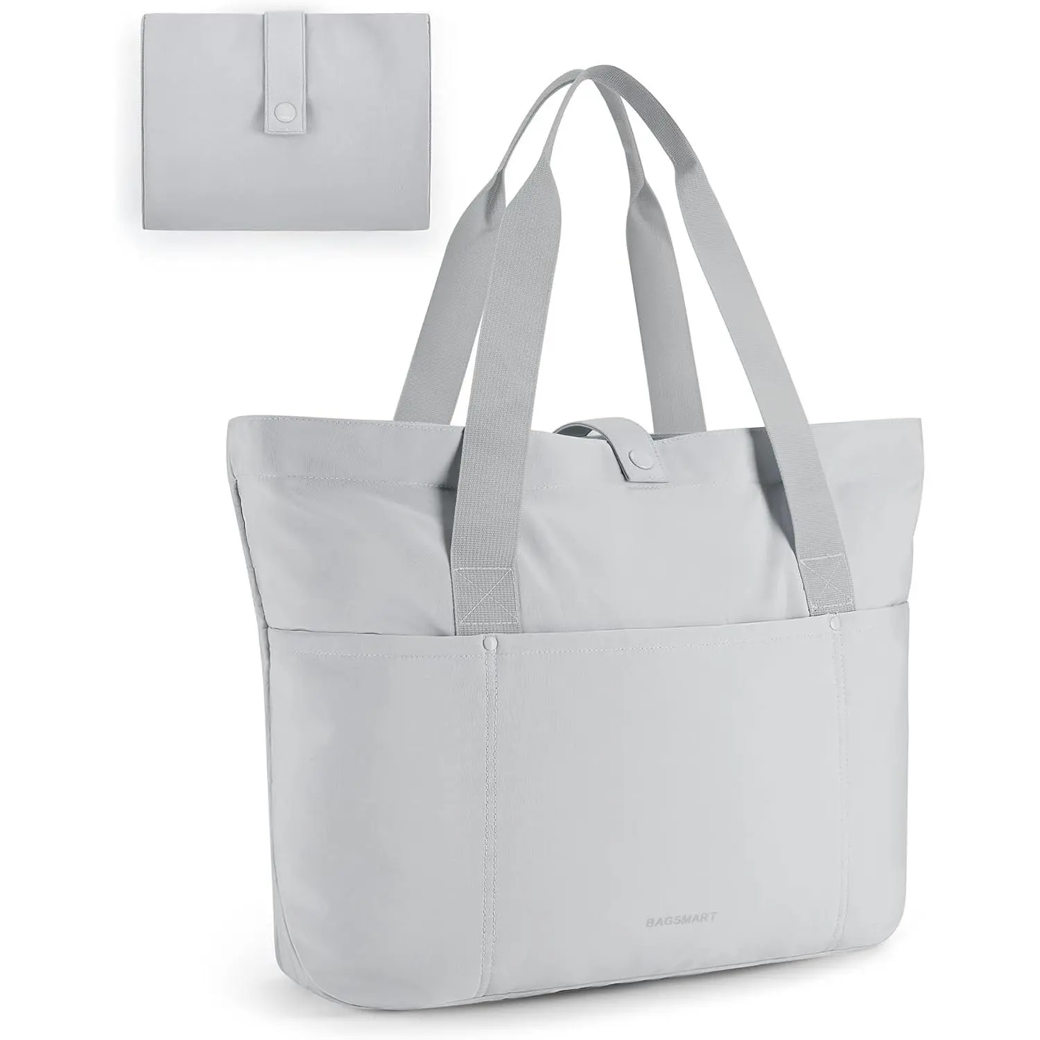Tote Bag for Women, Foldable Tote Bag With Zipper Large Shoulder Bag Top Handle Handbag for Travel, Work, Grey