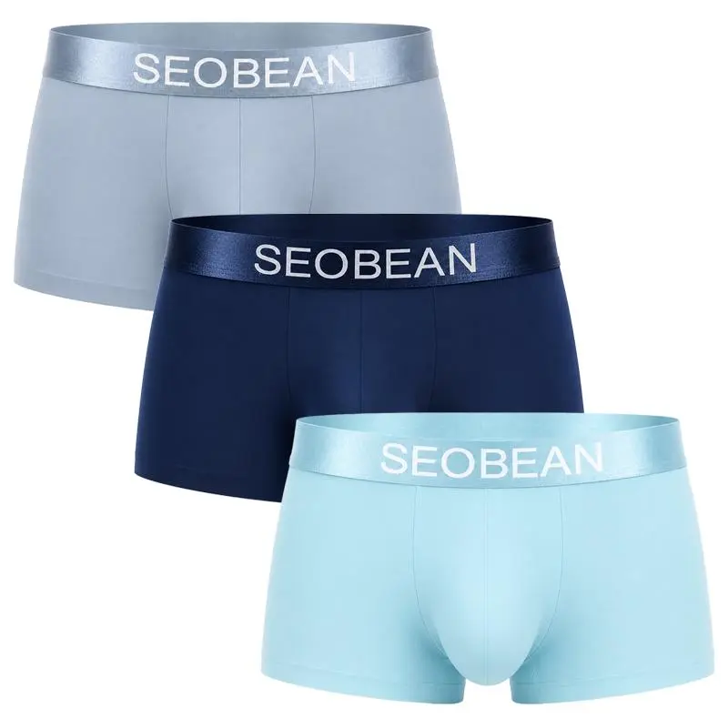SEOBEAN Male Sports Elastane Athletic Boxer Briefs 3 Pack, Premium Smooth Stretch Underwear with 3D Contoured Support Pouch, Breathable No Ride-Up Short Trunks, Comfort Logo Waistband - a-black,XXL (Set of 3 a-black Pieces) -230204, A-Black*3