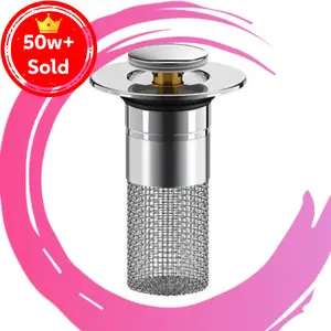 Bath Universal 2-in-1 Bathroom Sink Stopper, Pop-up with Anti-Clog Removable Stainless Steel Filter Basket Drain Hair Stopper, Anti-Odor Stopper
