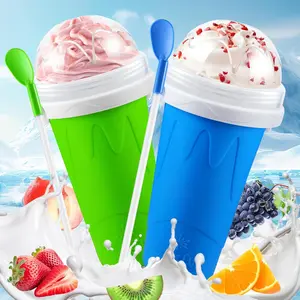 Tgosomt 2Pack Slushie Maker Cup, Quick Magic Squeeze Slushy Cup, DIY Frozen Smoothies Cups, Juice Milk Shake Yogurt Ice Cream Maker, Double Layers Cooling Cups, Cool Fun Gifts (Blue&Green) tgosomt