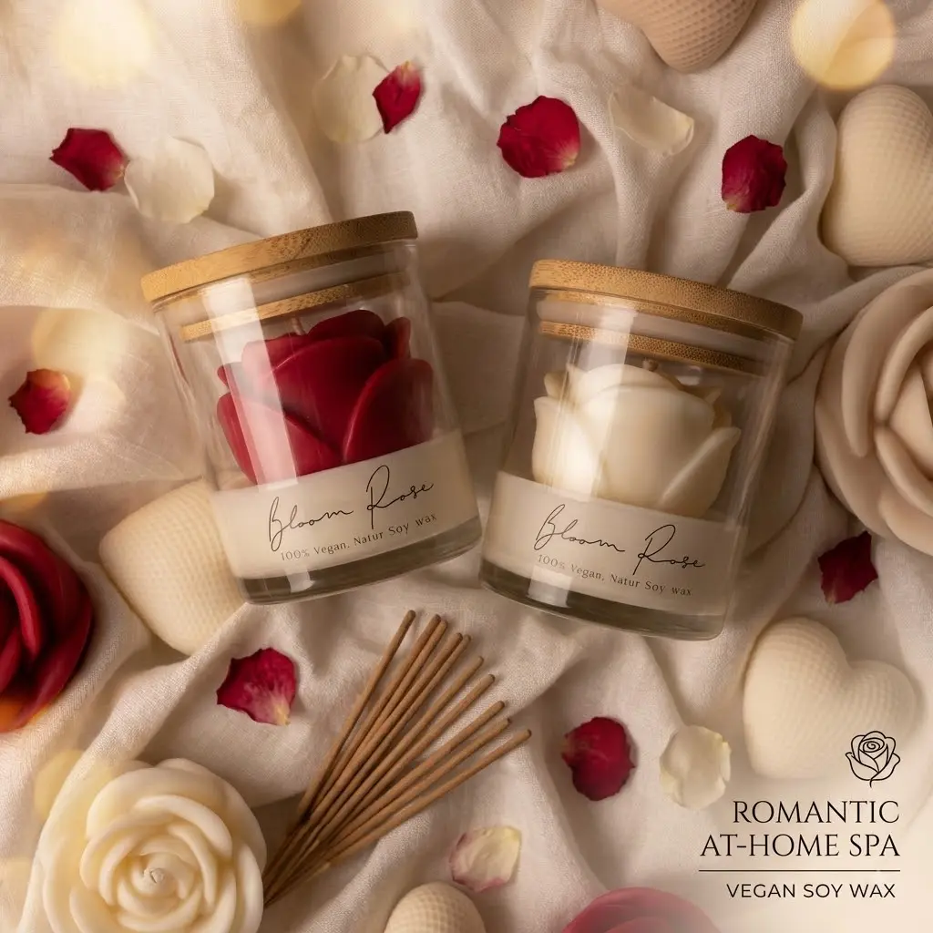 Aesthetic Rose Flower Scented Candle - Natural Soy Wax Luxury Aromatherapy Jar Candle for Room Decor & Perfect Gift