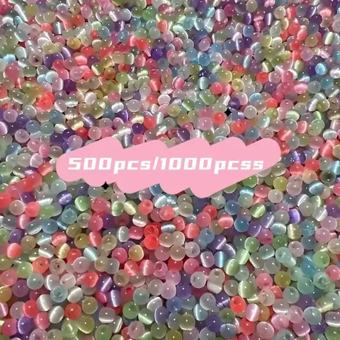 1000pcs/500pcs 4mm Premium Glass Cat Eye Seed Beads, Multicolor Round Beads with Straight Holes, DIY Jewelry Making Supplies, Earrings, Bracelets, Necklaces, DIY Beading Accessories, Mixed Beads