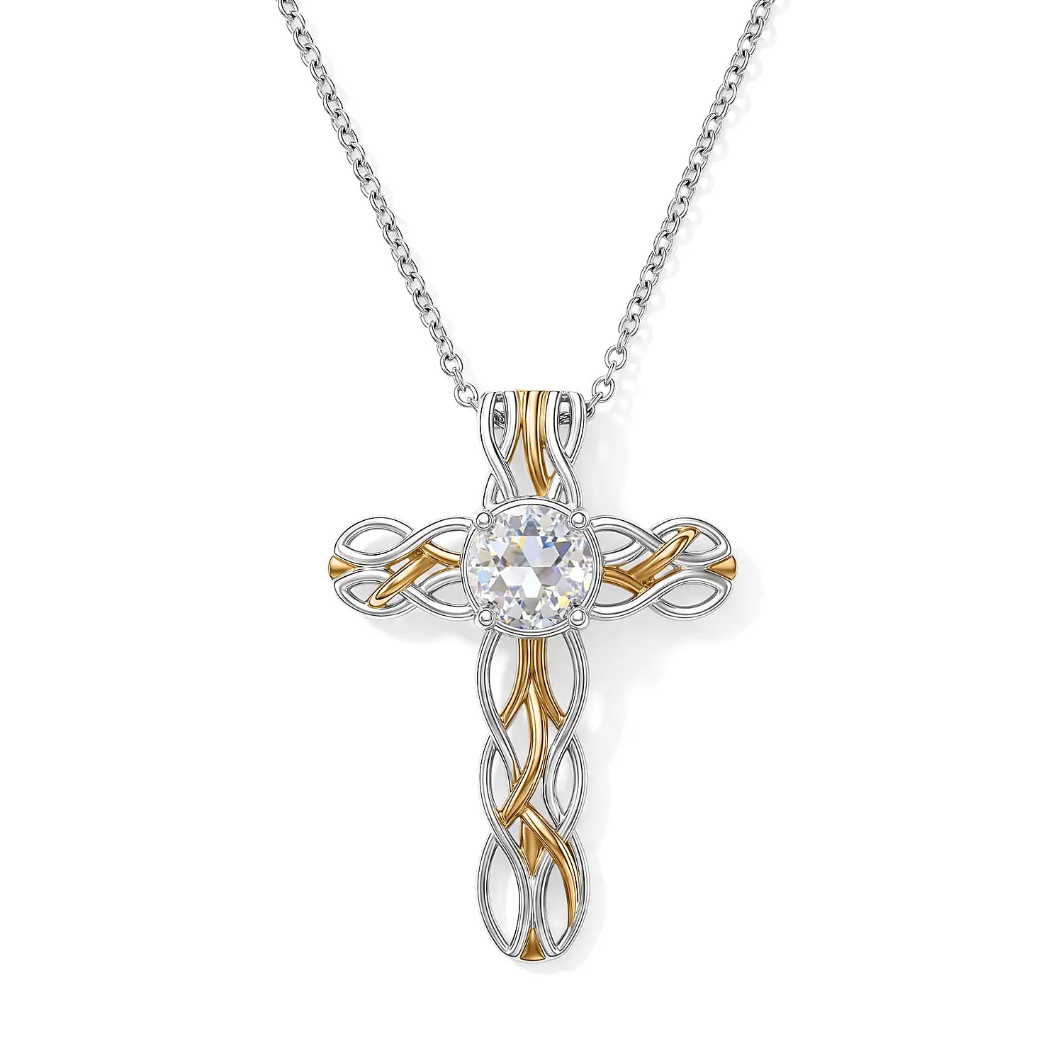 EverTrue Simulated Diamond Pendant in 18K YG Plated and Platinum Bond with Stainless Steel Necklace 20 Inches