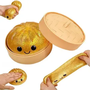 Dumpling Squishies - Glitter Dumpling, Glitter Dumplings Squishy with Box, Dumplings Sensory Squeeze Toy for Stress Relief Stretchy Desk Toys