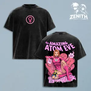 Invincible Vintage Washed Shirt, Atom Eve Pink Superhero Graphic Tee, Oversized Streetwear T Shirt, Comic Y2K Aesthetic Unisex Casual Cotton Short Sleeve, Trendy Summer Outfit Street Style Gift for Men Women Fans