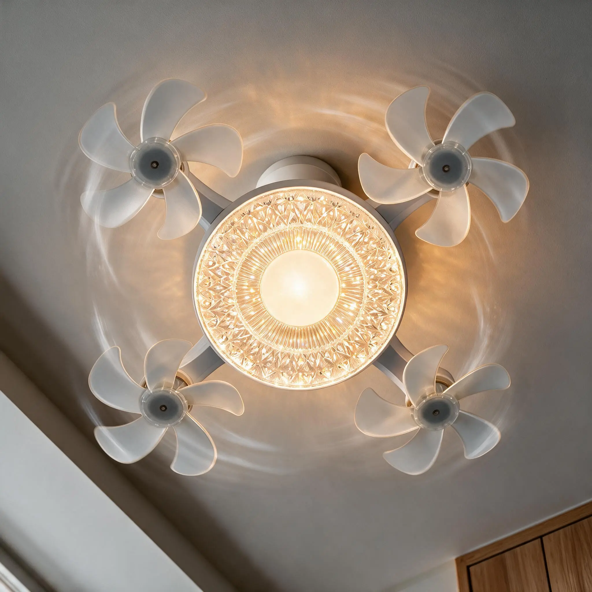 Ceiling fan with 4 fans, Socket Fan Light with Remote Control for E26/E27 Base, 3 Lighting Modes 3000K-6500K, Ideal for Small Rooms, Bedrooms, Garages & Dining Areas (Fan Light with 4 Blades)