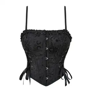 Charm Studio Women Corset Crop Top Overbust Sexy Lace Up Bustier Slimming Body Shaper Short Torso Corselet Vest Black White Red Womenswear Check