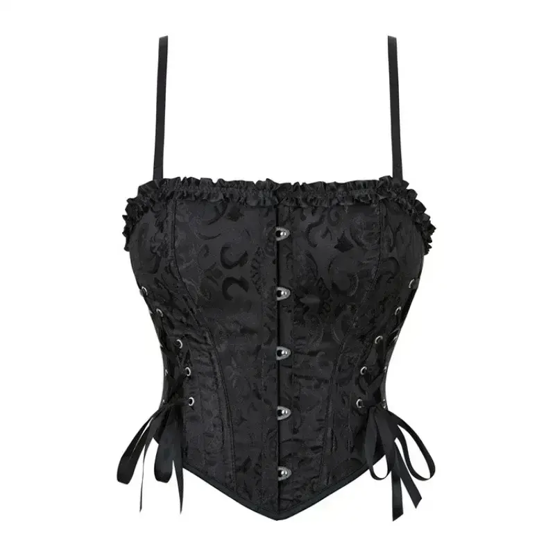 Charm Studio Women Corset Crop Top Overbust Sexy Lace Up Bustier Slimming Body Shaper Short Torso Corselet Vest Black White Red Womenswear Check