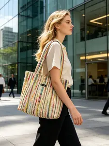 Korean Style Canvas Shoulder Bag for Women, Versatile Crossbody & Handbag Design, Large Capacity for Laptop & Books, Durable Daily Use