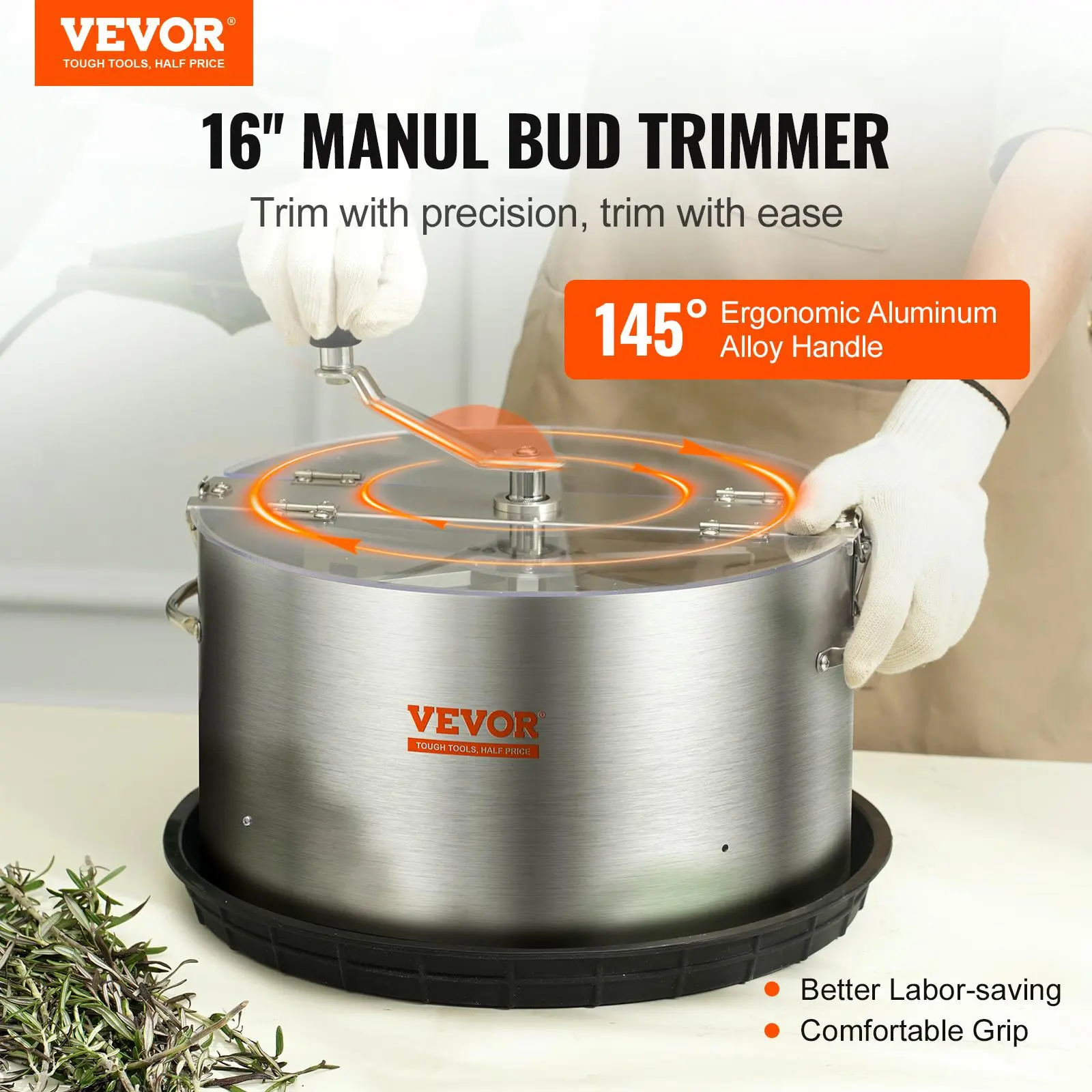【summerfinds】VEVOR Bud Leaf Trimmer, 16 inch Stainless Steel Manual Bud Trimmer Machine, with Clear PET Cover for Visual Cutting, Hand Pruners Included, for Cutting Leaves, Buds, Flowers, Hydroponic Plants
