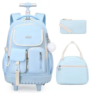 SIMILOVE 3-in-1 Design Rolling Backpack for Girls - Back-to-School 3PCS Set with Lunch Bag, Pencil Case, Built-in Organizer, Cute Wheeled Bookbag for Elementary School Students, Childrens Bag (12.2in x 7in x 17.7in)