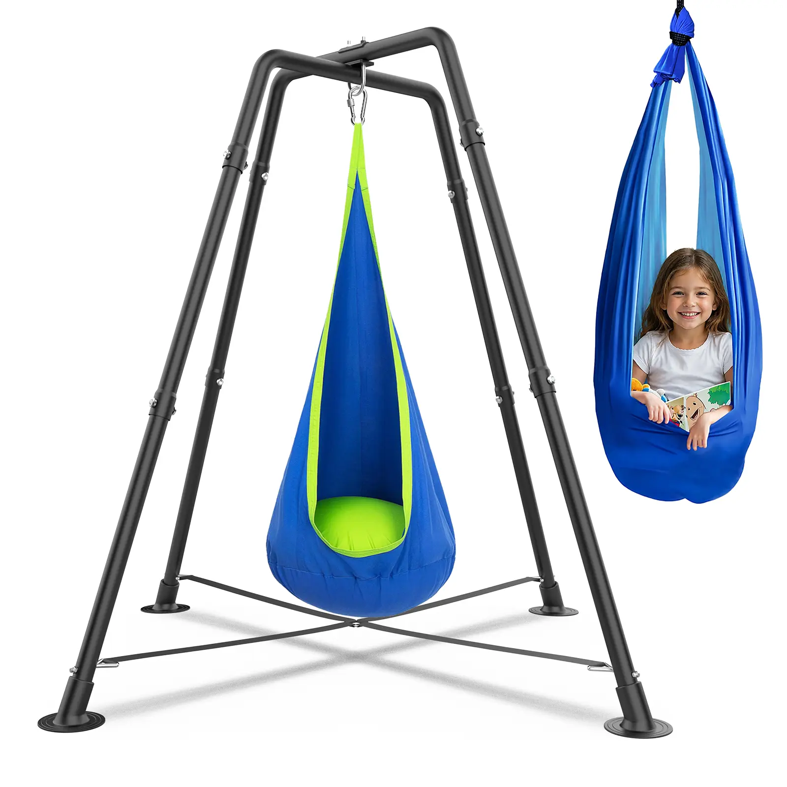 X-Frame Kids & Adults Swing Set with Tent-Style Sensory Hammock Chair, 330-LBS Load Capacity, Included Rainbow Light String#sohochic
