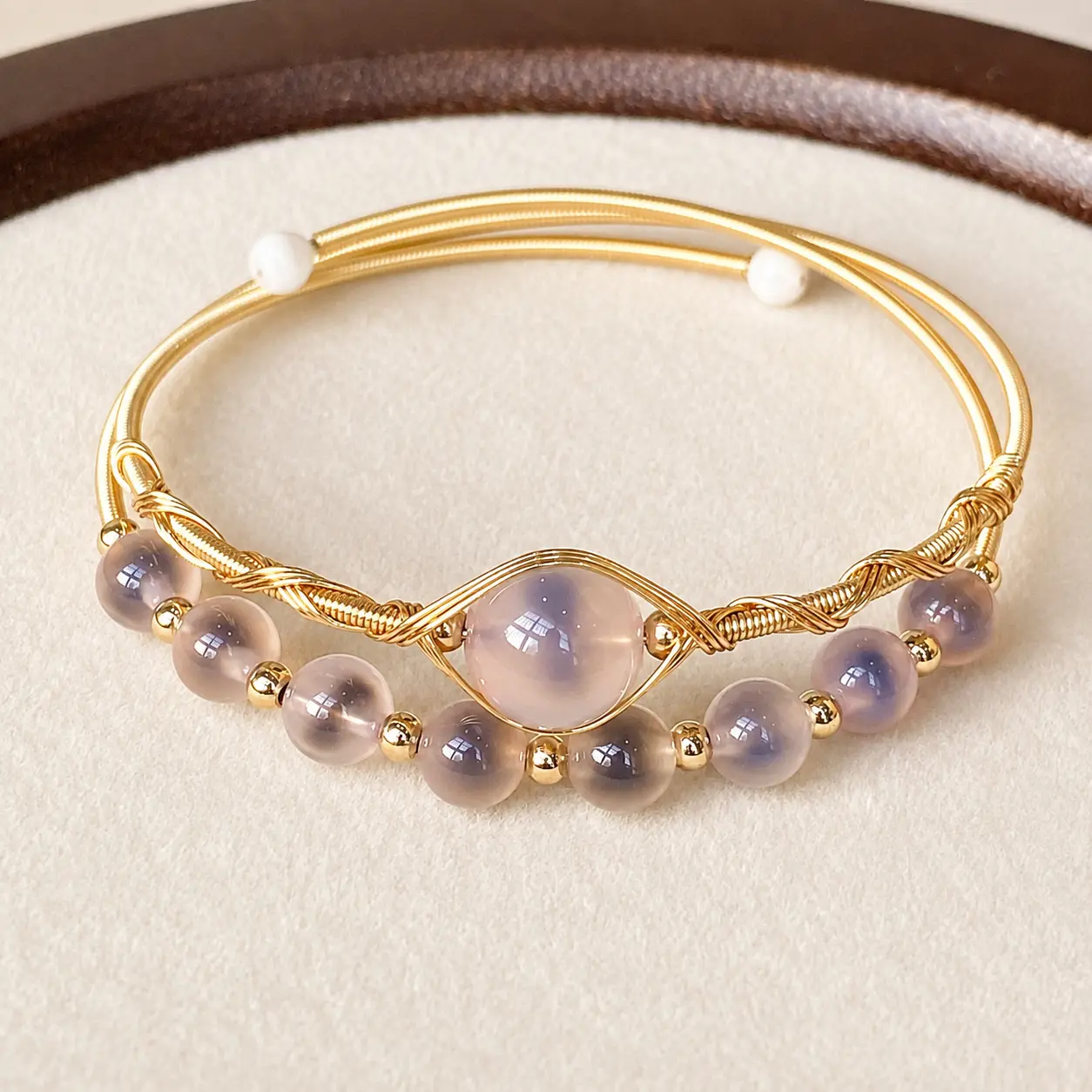 Women's Natural Moonstone Wire Wrapped Bracelet | 14K Gold Filled Wired Bracelets | Adjustable bracelet | Double Layer Boho Style Jewelry, luck bracelet，Gifts for her, Mother's Day Gift