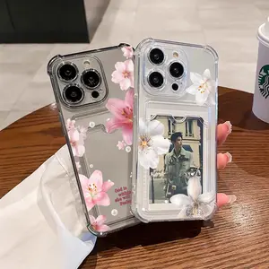 Clear Photo Card Holder Phone Case for iPhone  17Pro Max Air 16Plus 15 14 13 12 11 cases, Cute Floral & Butterfly Aesthetic Protective Cover, Shockproof TPU, Shockproof Drop, Protection Durable, Gifts for girls.JL96