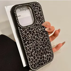 A dazzling leopard print double-sided phone case, inlaid with diamonds, Compatible with iPhone 11, 12, 13, 14, 15, 16, 17 Series, Samsung Galaxy S21, S22, S23, S24, S25, S26,Trendy and Protective Case for Every Style Smartphone Protection Shockproof Cellp