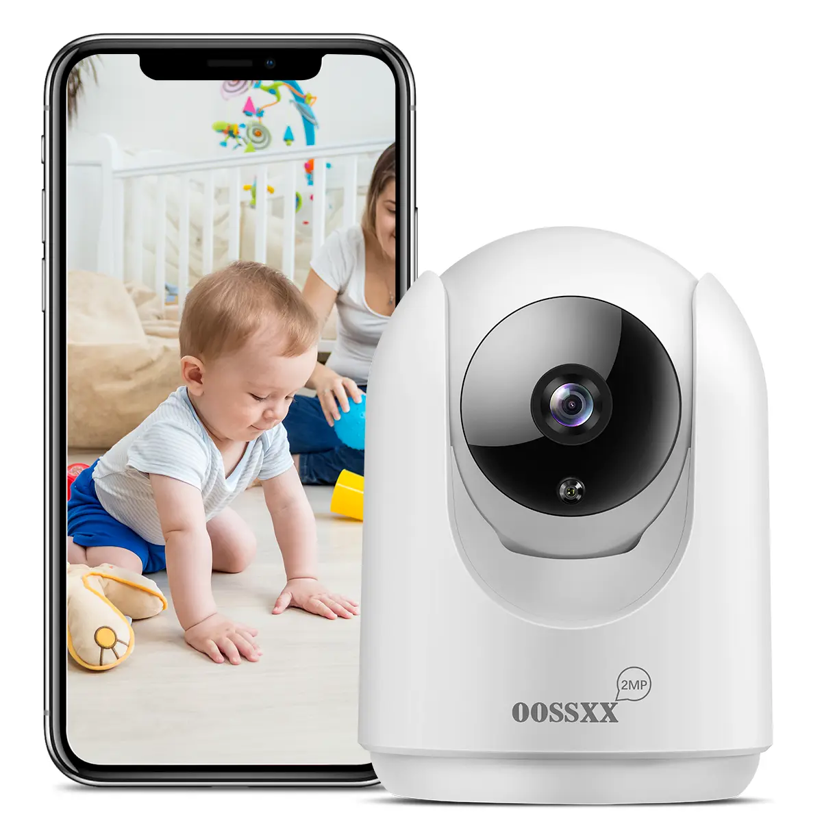OOSSXX 1080P PTZ Indoor Security Camera - 2-Way Audio, Smart Wireless Nanny Cam, Free App, 1080p Video Surveillance for Home Monitoring