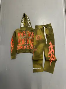 Wealthy Brand "Rockstar" Tracksuit Set - Olive/Orange