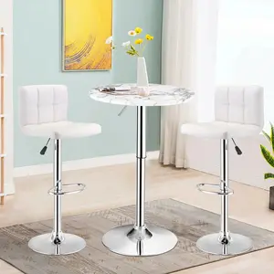 Bar Table Round with Adjustable Height and Swivel | White