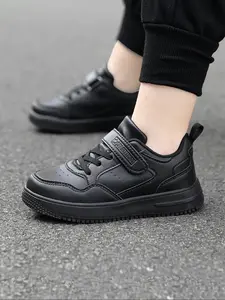 Unisex PU Leather Sneakers, Adjustable Velcro Closure, Low-Top Design, Casual All-Season Footwear for Kids & Adults, Casual Athletic Footwear