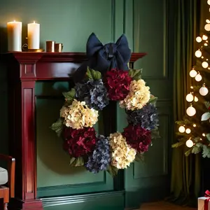 Style Hydrangea Decorative Wreath, Party Decoration, Bedroom Door Ornament, Wall Decor, Garden Fence Wreath, Wedding Gift, Holiday Decor