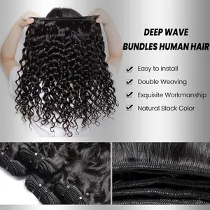 Human Hair Bundles 20 22 24 26 Inch Deep Wave Bundles Human Hair 12A 4 Bundles Human Hair 100% Unprocessed Virgin Deep Curly Human Hair Bundles Deals Real Human Hair Extensions