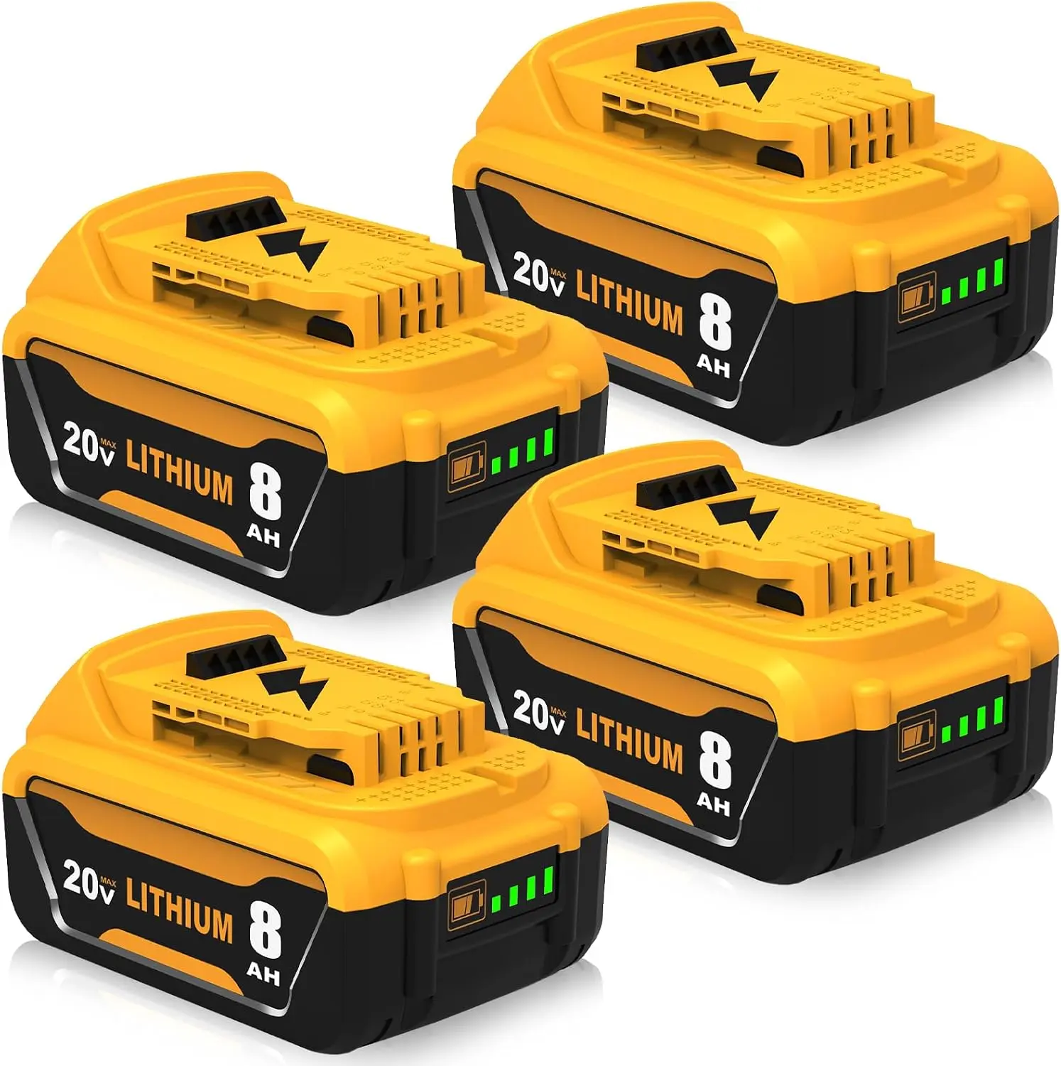 8Ah 20V Lithium-Ion Replacement Battery 4-Pack for Dewalt Cordless Power Tools, Compatible with DCB201 DCB203 DCB204 DCB205 DCB205c DCB205-2 DCB206, with Safety Protection
